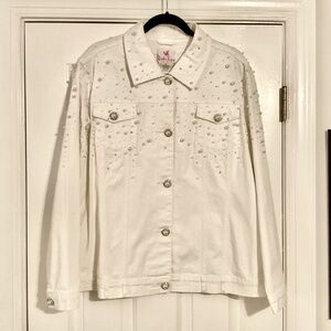 Quacker Factory White Denim BLINGED OUT, Jacket, Size XL